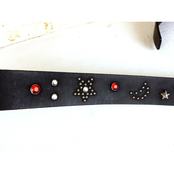 Old Navy Leather Belt Women M/L Black Studded Rhinestone Zodiac LIBRA Y2K 2001 - Picture 5 of 14